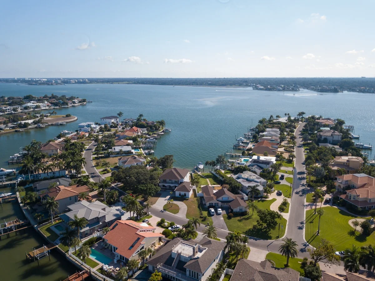 Aerial view of a Florida HOA neighborhood with uniform houses and streets